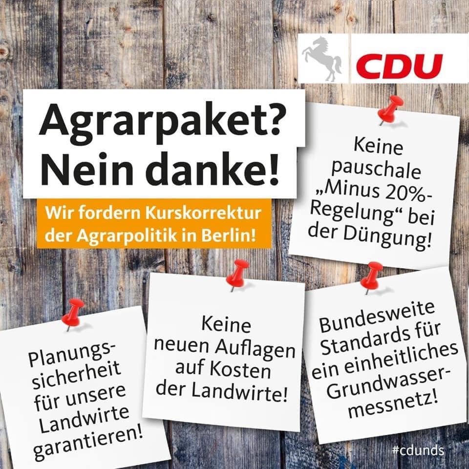 CDU in Niedersachsen fordert dringend Änderungen im Agrarpaket