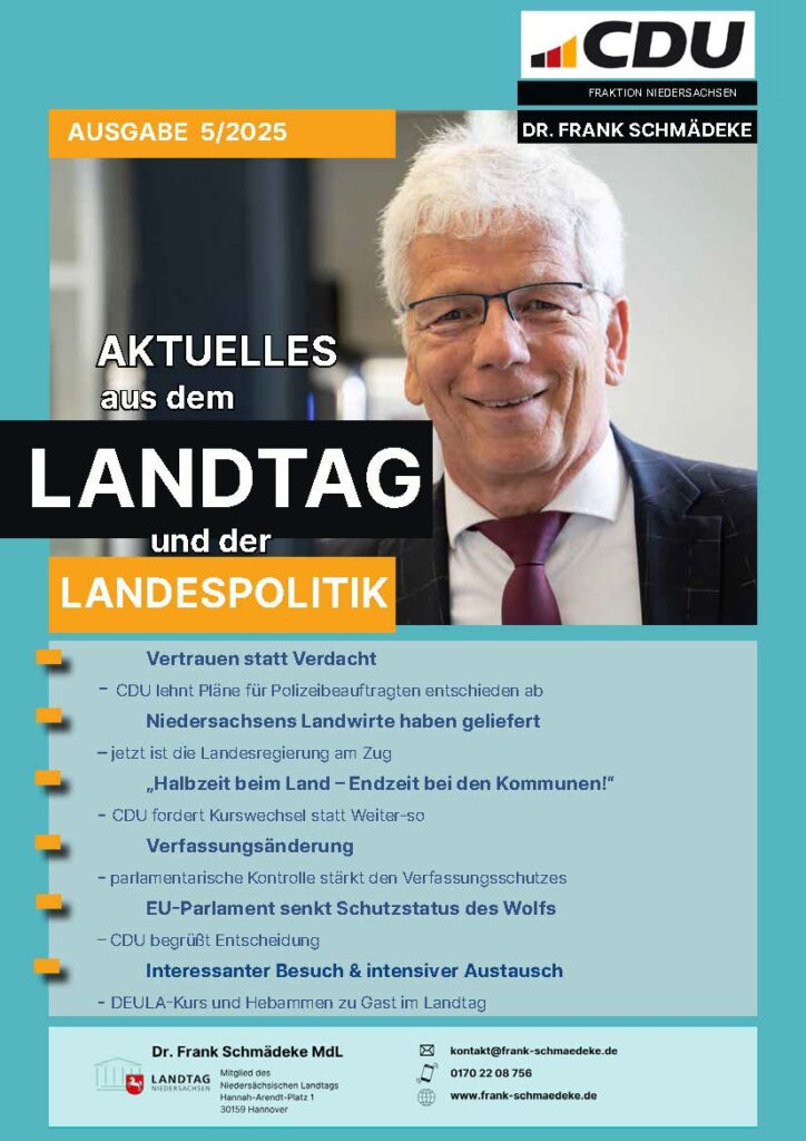 Aktuelles aus dem Landtag – Ausgabe 5/ 2025